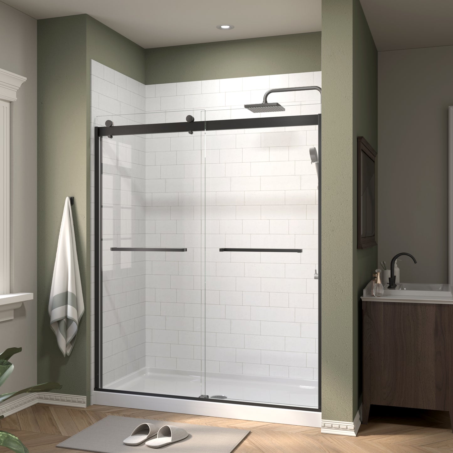 Frameless Shower Door,Royal Guard 60" W x 74" H Double Sliding Door with 5/16" SGCC Tempered Clear Glass,Matte Black