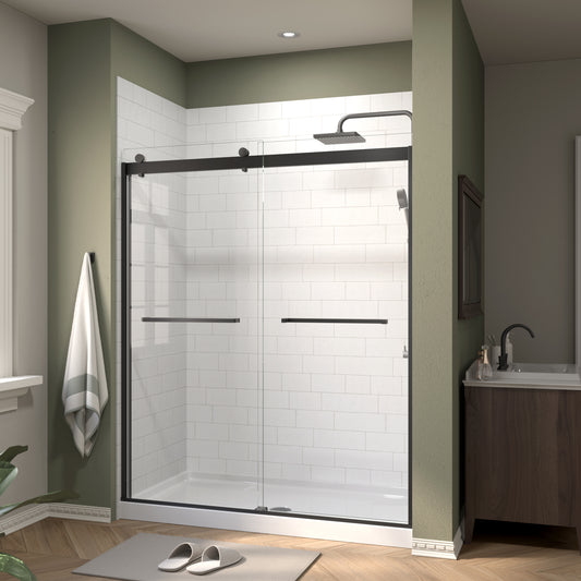 Frameless Shower Door,Royal Guard 60" W x 74" H Double Sliding Door with 5/16" SGCC Tempered Clear Glass,Matte Black