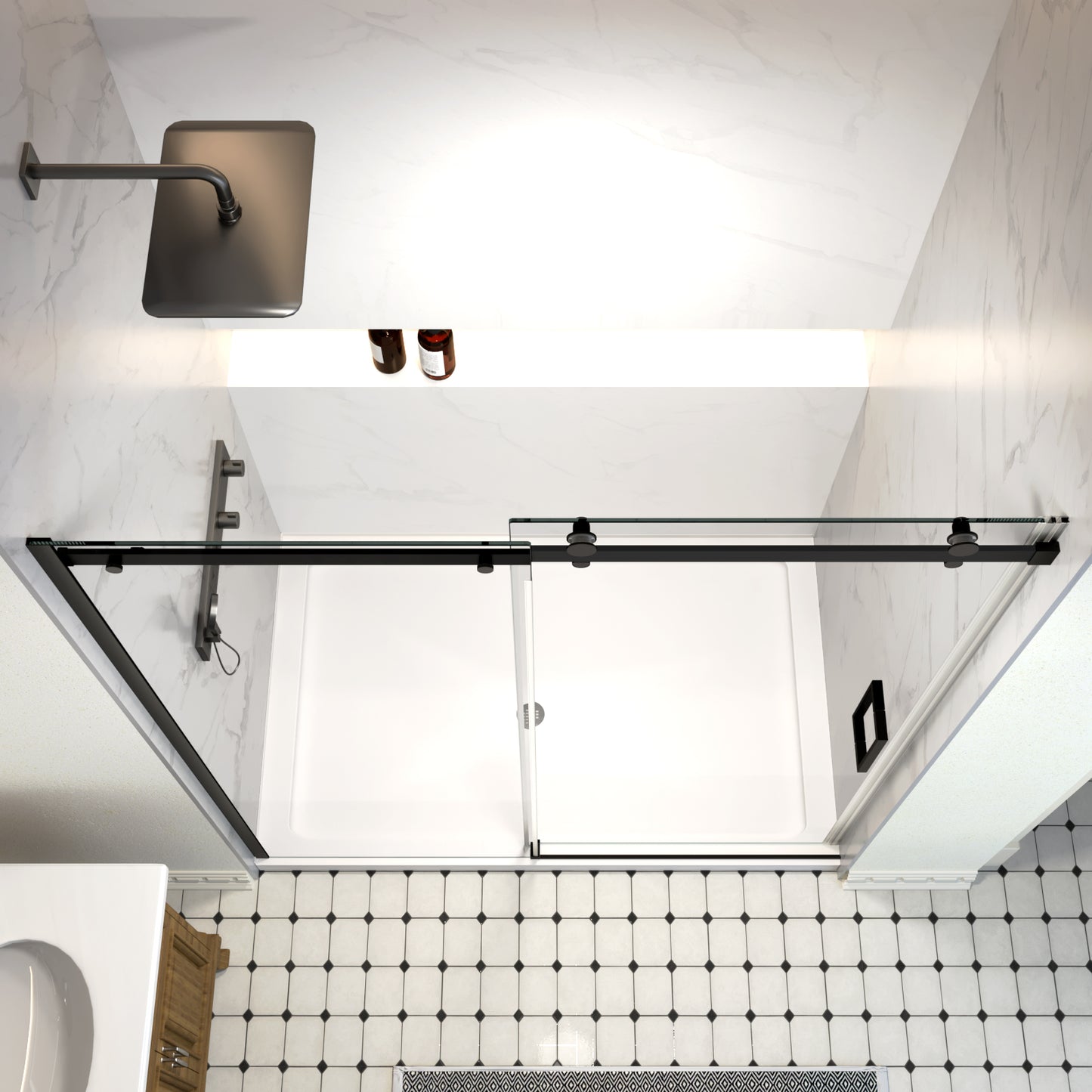 Shower Door,Royal Guard 56-60" W x 74" H Frameless Sliding Shower Door with 5/16" (8mm) Clear Tempered Glass,Matte Black Finish